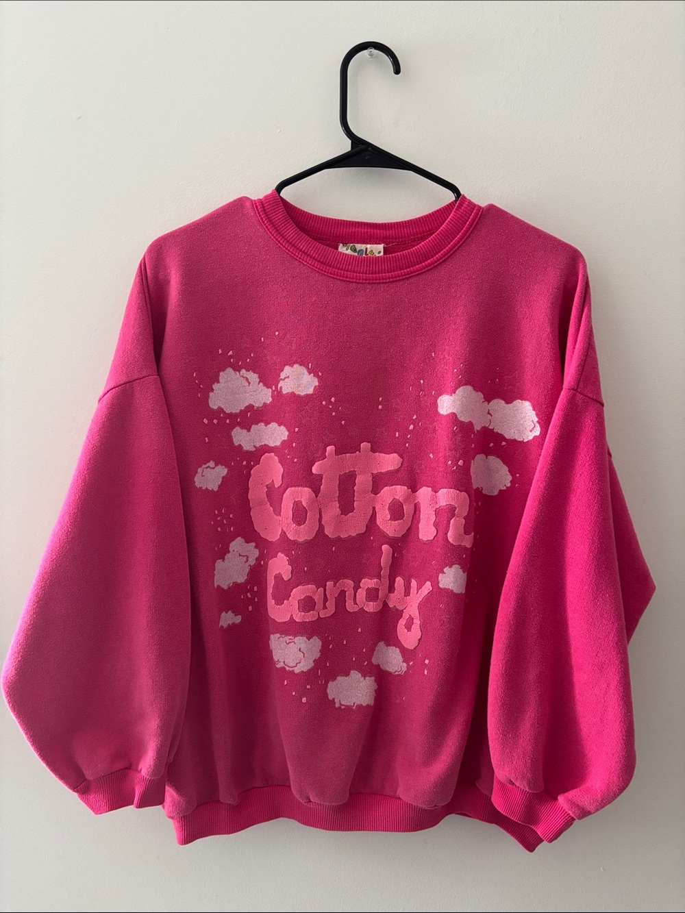 Vintage 80’s Giggles Pink Cotton Candy Cloud Sweatshirt Oversized Size Youth 14